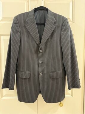 Versace Mens 48C 38R Wool Silk Black White Pinstripe Blazer Switzerland